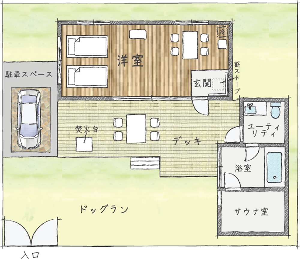 サウナグランピングキャビン間取り図